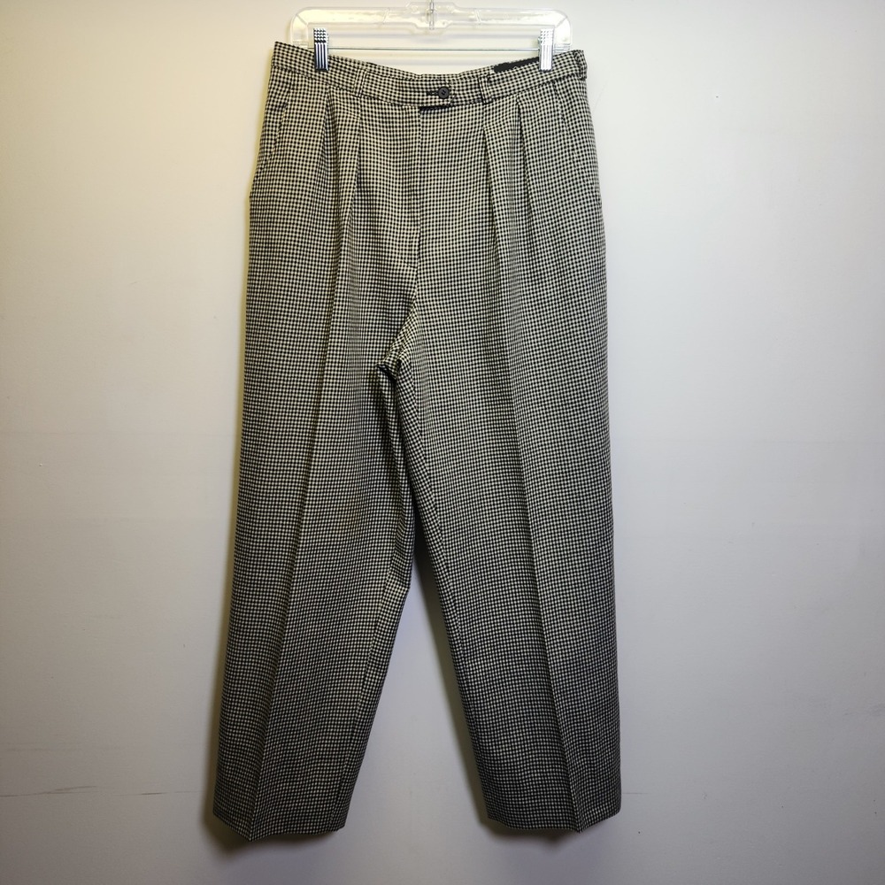 Vtg Giorgio Sant'Angelo Pleated Trousers M Merino Wool Houndstooth High Waist